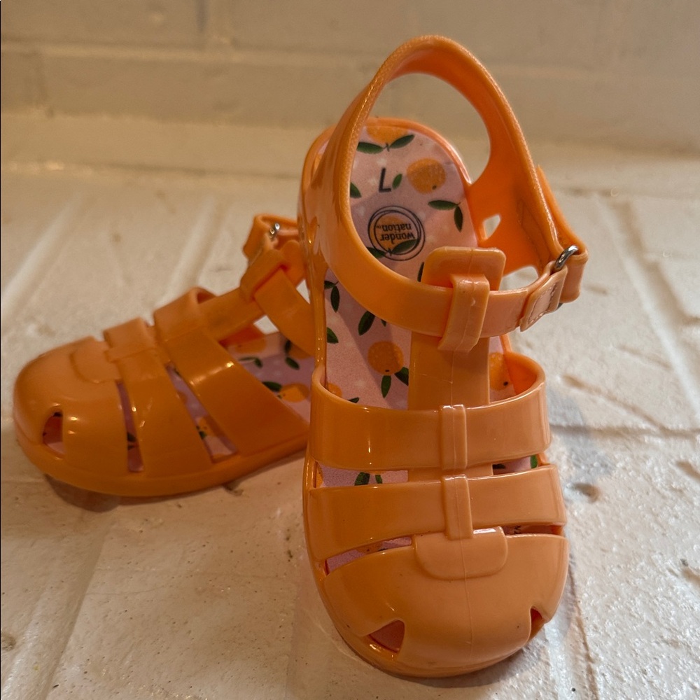 WONDER NATION Girls Size 7 Fisherman Jelly Sandals Shoes • Orange